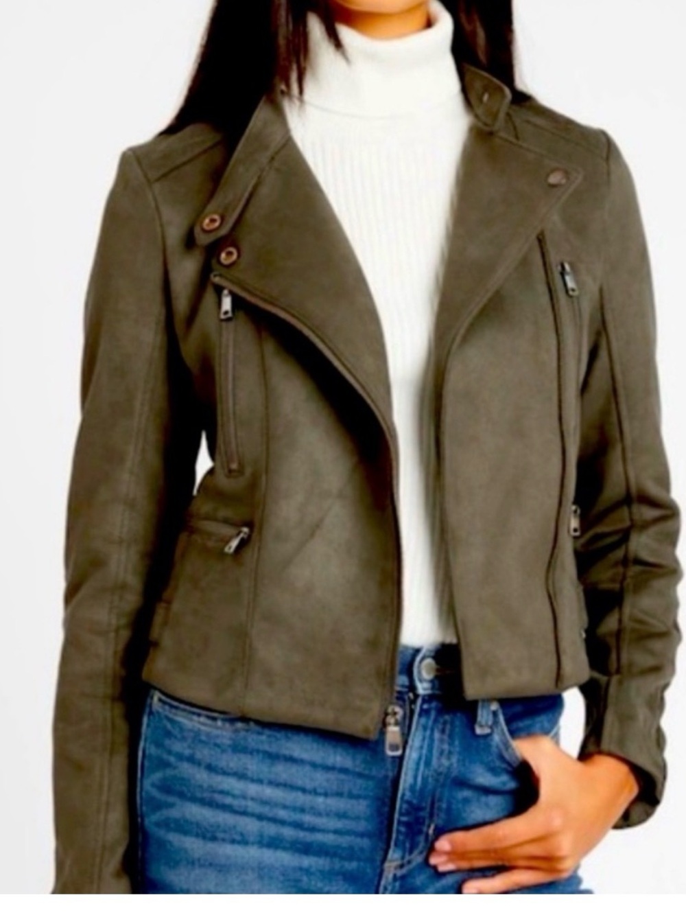 Banana Republic Olive Green Moto Vegan Suede Jacket
